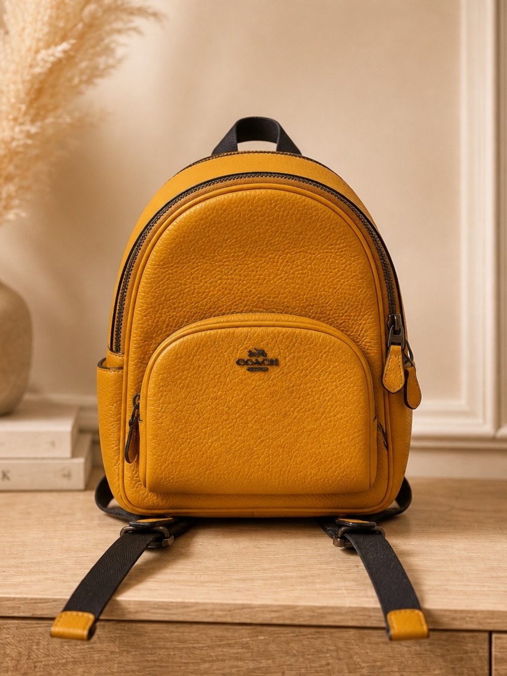 Coach Pebbled Leather Mini Backpack - Mustard